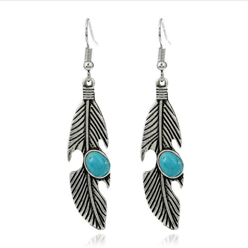 European And American Fashion Retro Feather-shaped Turquoise Earrings