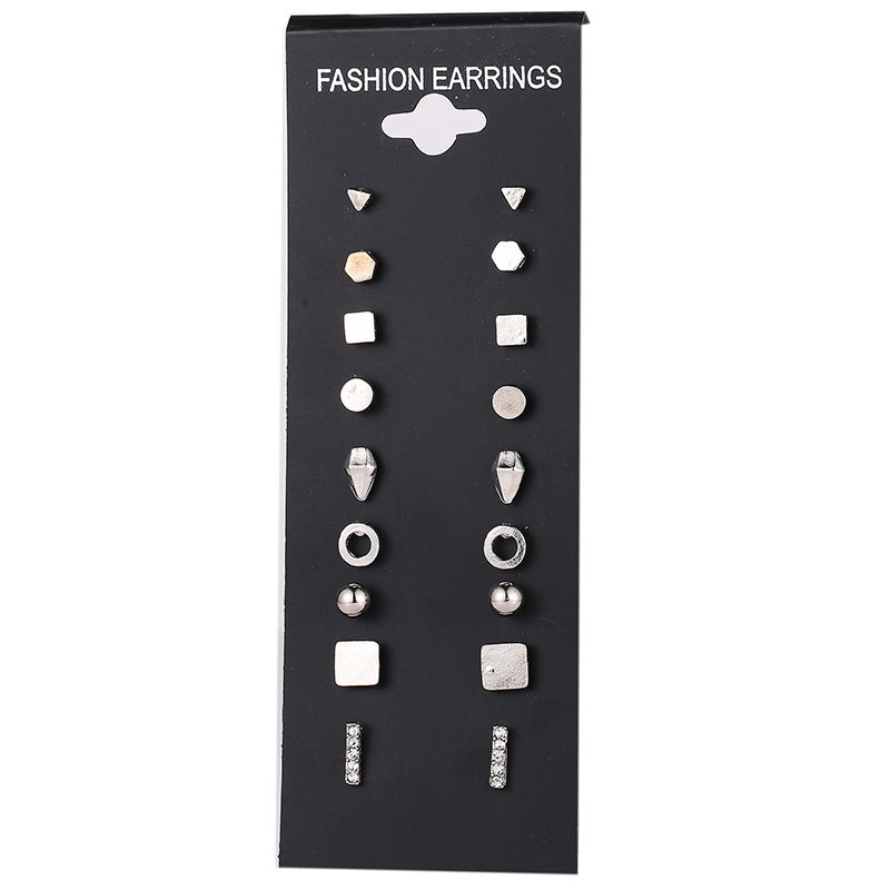 Japanese And Korean Fashion All-match Geometric 9 Pairs Of Earrings