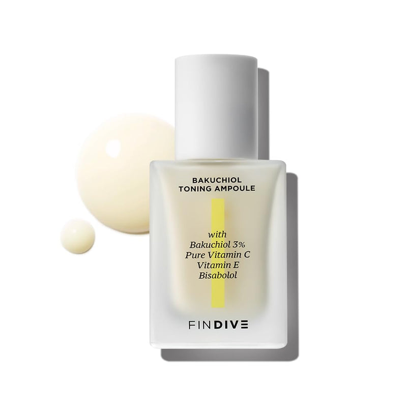 [FINDIVE OFFICIAL] Bakuchiol Toning Ampoule, 3% Bakuchiol, Plan-Based Retinal Alternative, Pure Vitamin C, Pure Vitamin E, Bisabolol, Brightning, Anti Wrinkle Serum, 1.01fl.oz