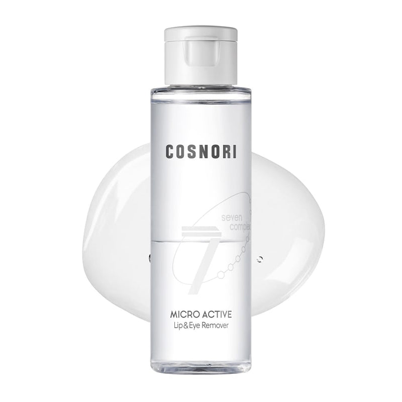 COSNORI Micro Active Lip and Eye Make-up Remover Vegan, Hypoallergenic, Hydration Booster, Gentle Face Cleanser for Sensitive Skin, 7 Natural Extracts, Deep-sea Water, 3.4 fl.oz (100ml)