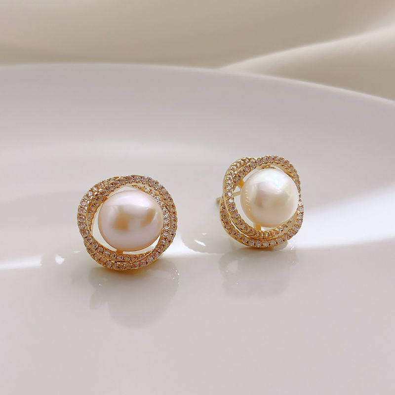 Atmospheric Pearl Earrings Korean Temperament Long Diamond Pearls