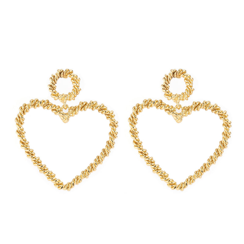 Temperament Simple Ins Style Metal Threaded Earrings Geometric Hollow Sweet And Cool Peach Heart-shaped Earrings