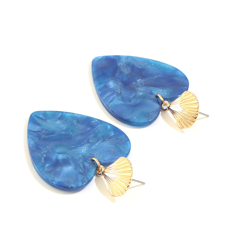 Women's Small Earrings Acrylic Acrylic Blue Heart Earrings Alloy Shell Earrings