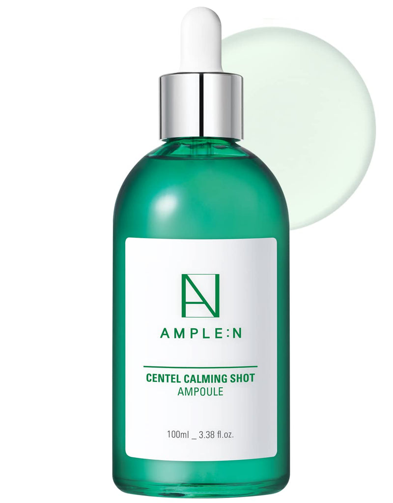 AMPLE:N Centel Calming Shot Ampoule - Korean Soothing Face Serum with Centella Asiatica to Calm Irritated & Sensitive Skin - Redness Relief, Acne Spot Treatment & Moisturizing, 3.38 fl.oz.