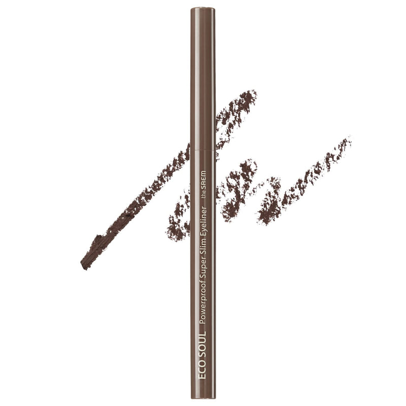THESAEM Eco Soul Powerproof Super Slim Eyeliner - Smudge Proof Gel Eyeliner - Micro Precision Tip (2mm) - Highly Pigmented & Long-lasting Eye Makeup Glides on Smoothly, 0.1g (BR03 Teddy Brown)