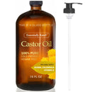 Castor Oil 16 Fl Oz (Glass Bottle) - Jojoba + Calendula + Vitamin E - A Huge Glass Bottle with a Pump - 100% Pure and Natural, Cold Pressed, and Hexane-Free - Hair, Body