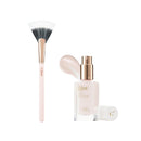 Glint Makeup Fan Brush & Glow Pearl Base (30 ml/1.01 fl oz) Moisturizing Foundation Primer with a Radiant Champagne Pink Glow for a Natural, Luminous Complexion | Korean Skincare