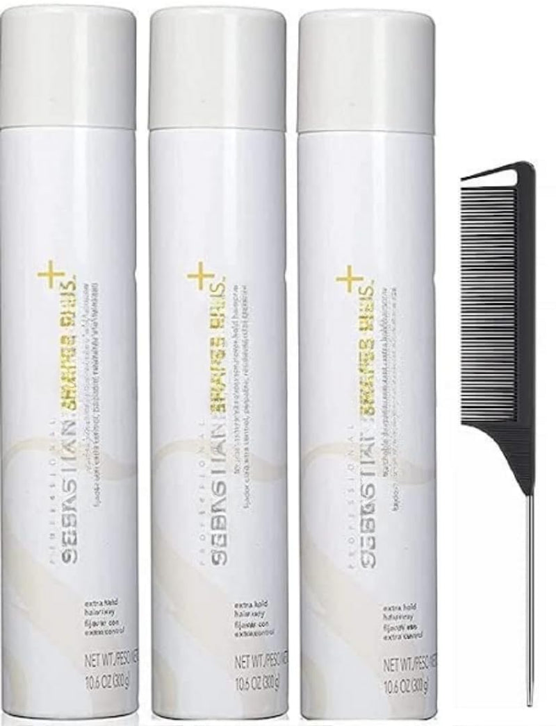 Shaper Plus - Extra Hold Hairspray - 10.6 Ounces- 3 Packs and Black Steel Comb