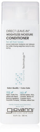 Giovanni Leave-In Weightless Moisture Conditioner - Leave in Conditioner for Curly, Wavy, Dry, Damaged Hair, Detangler Hair Care Product for Women & Men, Sulfate Free - 8.5 Fl Oz (Pack of 1)