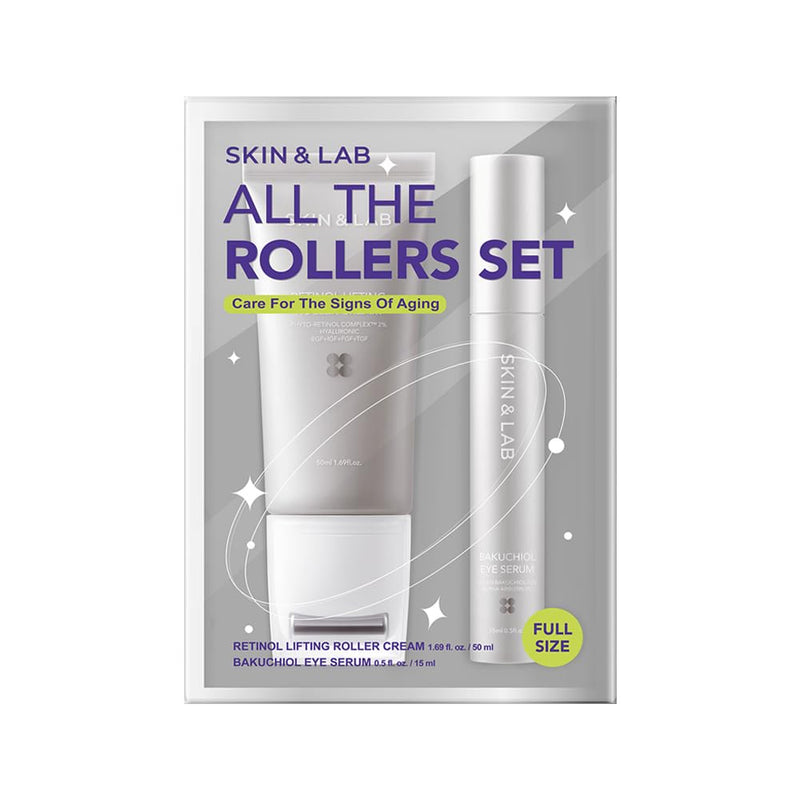 [SKIN&LAB] Anti-aging Rollers Duo Set, includes Bakuchiol Eye and Retinol Lifting Roller, Korean Vegan Skincare Gift Set, Gift for women, Christmas skincare gift set