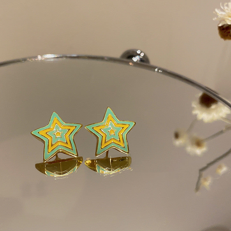 925 Silver Needle Star Lake Blue Stud Earrings