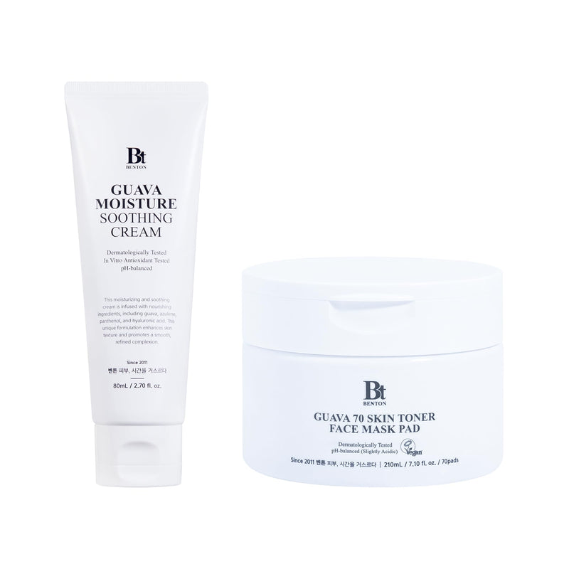 BENTON Guava Moisture Soothing Set, Cream + Toner Pads, Korean Skin Care, Not Tested on Animals