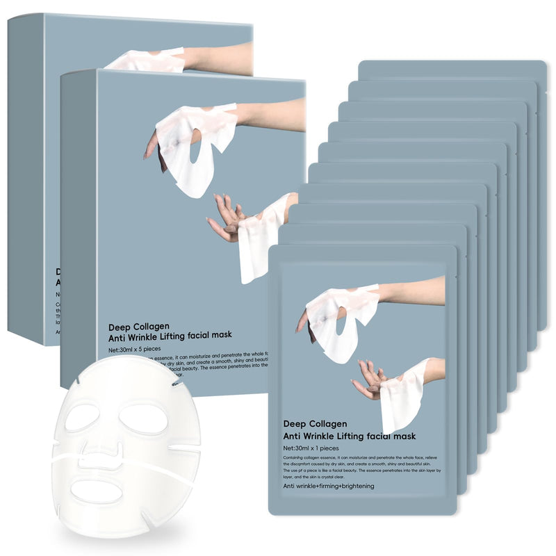 10 Pack Deep Collagen Mask, Anti-Wrinkle Overnight Mask, Korean Face Mask, Bio Collagen Face Mask Overnight,Firming and Moisturizing