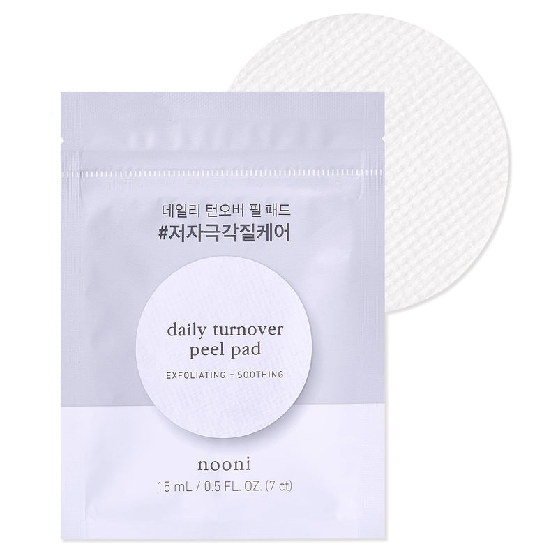 Nooni Korean Facial Peel Toner Pads - Daily Turnover Peel with AHA & Glycolic Acid, Centella Asiatica Extract, 7 Count Travel Set