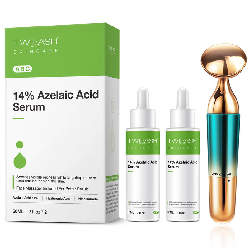 14% Azelaic Acid Serum 120ml for Advanced Acne Treatment, Redness Relief, Skin Soothing, Pore Care, and Daily Protection - 2 fl oz/60 ml*2