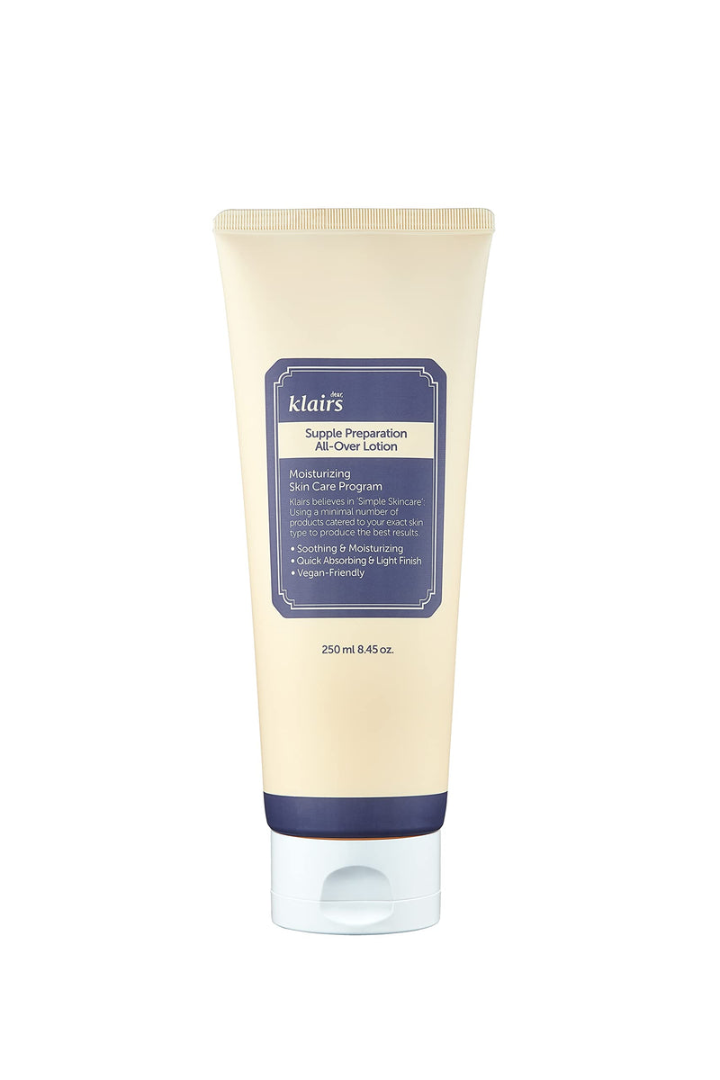 DearKlairs] Supple Preparation All-over lotion, Daily face and body moisturizer, for sensitive skin, Essential oil Free, Artificial fragrance free,250ml, 8.45oz