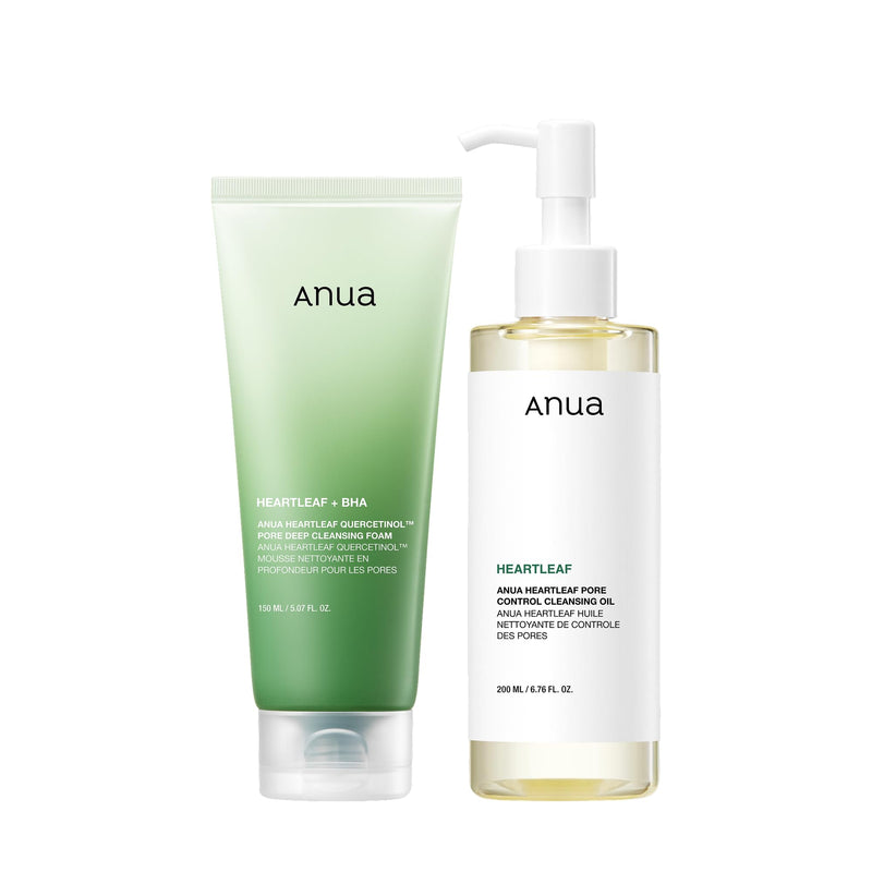 ANUA Double Cleanser Duo for Facial Cleansing : Heartleaf Pore Control Cleansing Oil & Heartleaf Quercetinol Pore Deep Cleansing Foam for Double Cleansing, Korean Skincare