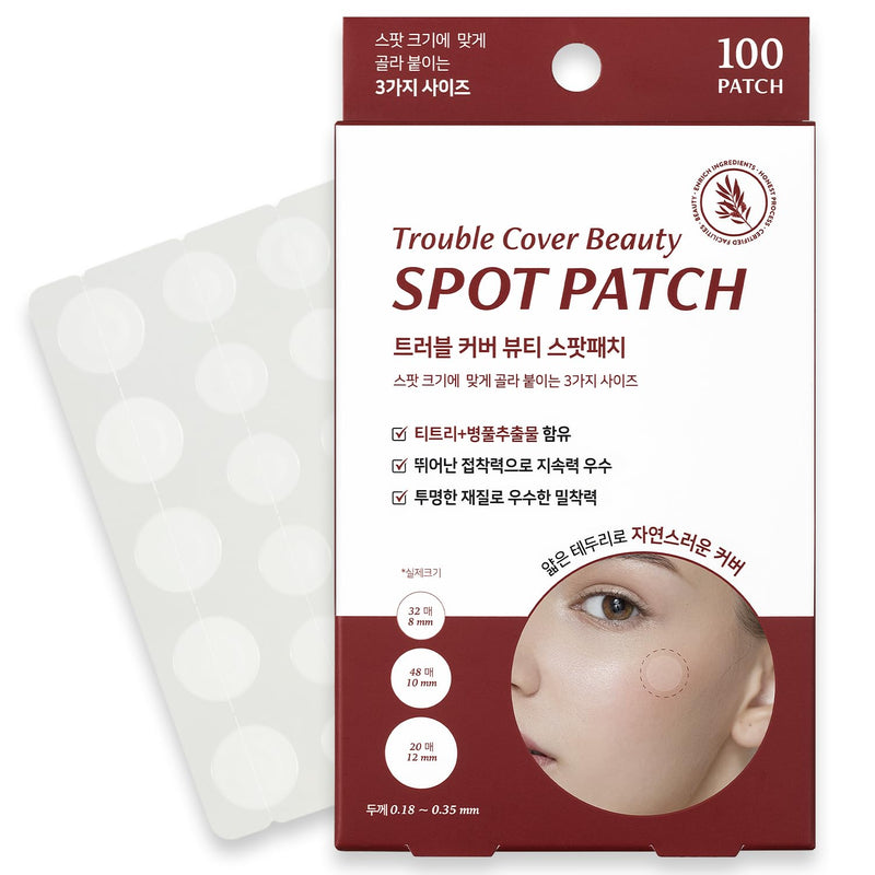 AVCA Trouble Cover Calming Clear Spot Patches 100 count - Hydrocolloid Acne Korean Spot Patch to Cover Zits, Pimples and Blemishes, for Troubled Skin and Face (12mm*20p + 10mm*48p + 8mm*32p)