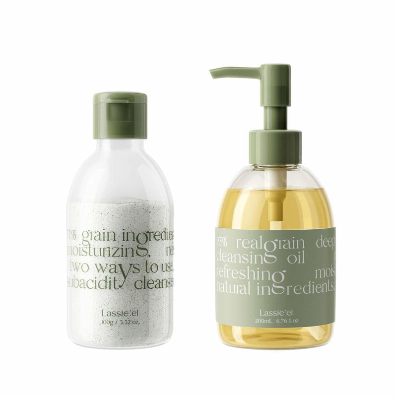 ANGELS TD Lassie'el Korean Skin Care Cleansing Facial Duo Grain Oil Cleanser & 7-Grain Oat Enzyme Face Wash for Clear Pores Smooth Skin