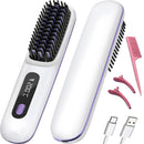 Numoya Go Brush Pro Cordless Hair Straightener Brush Portable Go Travel Hot Comb Mini Negative Ion Straightening Lazy Crimper Rechargeable 15 Minutes Auto Shutoff Gift for Women(White)
