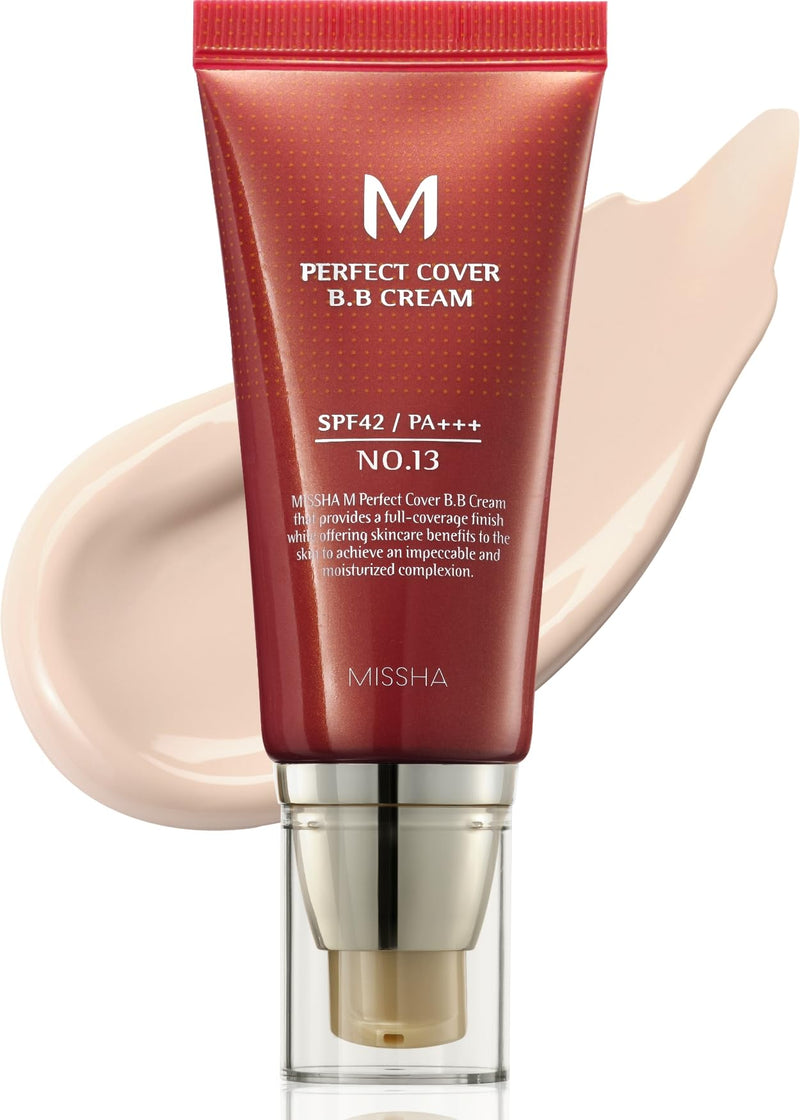 MISSHA M Perfect Cover BB Cream No.13 Bright Beige - Fair with Cool Undertone SPF 42 PA +++ 1.69 Fl Oz - Tinted Moisturizer for face with SPF
