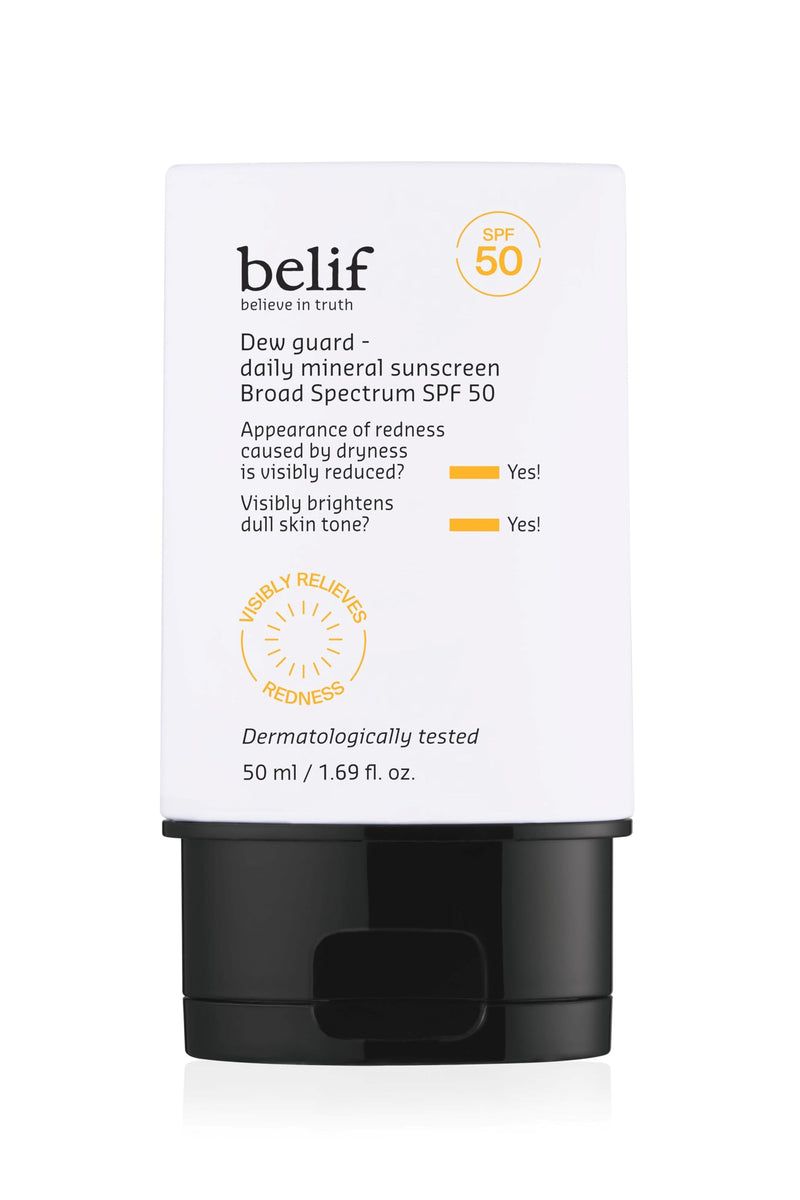 belif Dew Guard - Daily Mineral sun SPF 50 Hydrating Niacinamide Sunscreen (1.69 fl. oz) - Daily Broad Spectrum, Reduces Redness, No-White Cast, Non-Greasy, Korean Skincare