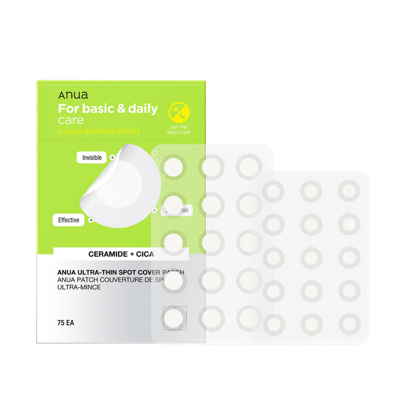 ANUA Ultra-Thin Spot Cover Patch, 2 Sizes invisible Hydrocolloid Patch for Face, Centella for area of concern, Slim Spot Stickers, Perfect coverage, Beauty & Facial Skincare Products (75 Counts)