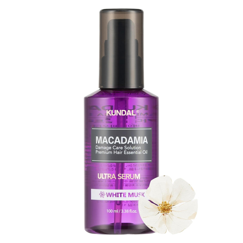 KUNDAL Intense Repair with Macadamia Damage Care Hair Serum [White Musk]- Premium Hair Essential Oil, Ultra Nourishing, Natural Ingredients. 100ml(3.38 fl oz)