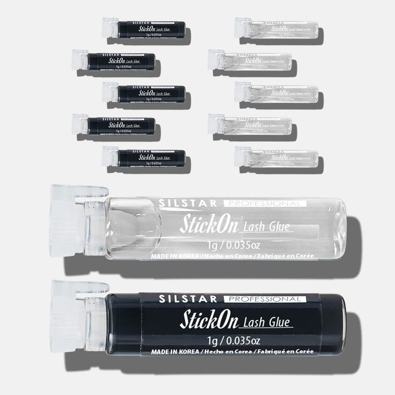 SILSTAR PROFESSIONAL Strip LASH Glue Stick-ON in a Bottle with a Stick 0.07oz(1g) x 12pcs - Black N Clear Assorted Half and Half/Latex Free/Strong Hold for Individual Eyelashes/Eyelash Adhesive