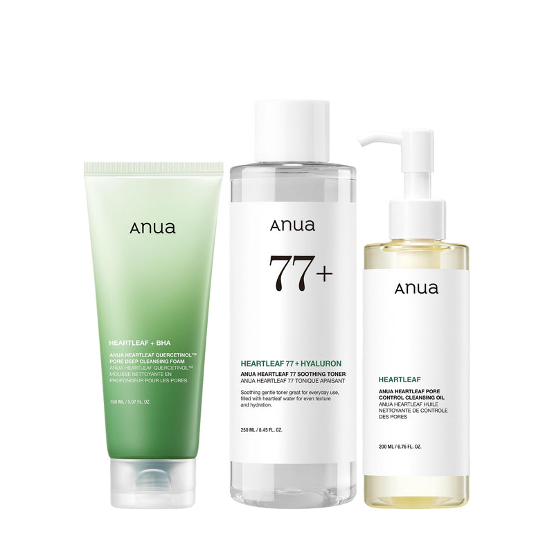 ANUA Heartleaf Cleansing Oil & Deep Cleansing Foam & Soothing Toner, Pore Control, Gentle Korean Skincare