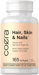 Coera Hair, Skin and Nails Vitamins | 165 Softgels | with Biotin, Collagen & Moroccan Argan Oil | Non-GMO & Gluten Free Supplement for Men and Women