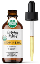 Organic Vitamin E Oil Certified Organic Blend of Vitamin E - Deeply Hydrating Care for Face, Skin, Hair, Scars Antioxidant-Rich, Fragrance-Free, and Gentle on Skin - 1 Fl Oz Glass Dropper & Bottle