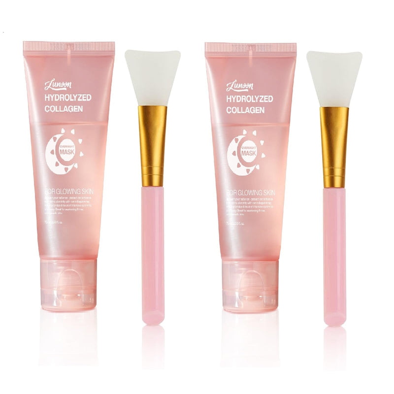 2 Pcs Collagen Night Wrapping Mask, Hydrates and Tightens Facial Treatment Overnight Peel Off Hydrolyzed Bio Collagen Sleeping Glow Mask.(2 Pack With Brush)