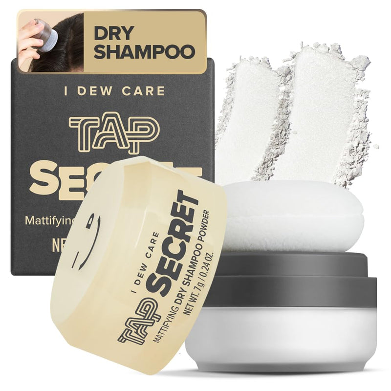 I DEW CARE Tap Secret Dry Shampoo Powder with Biotin - Tap Secret Original | Strengthening & Volumizing, Refillable, Travel size, Non-aerosol, Brunette, Korean Ginseng, Dry Shampoo for Women, 0.24 Oz
