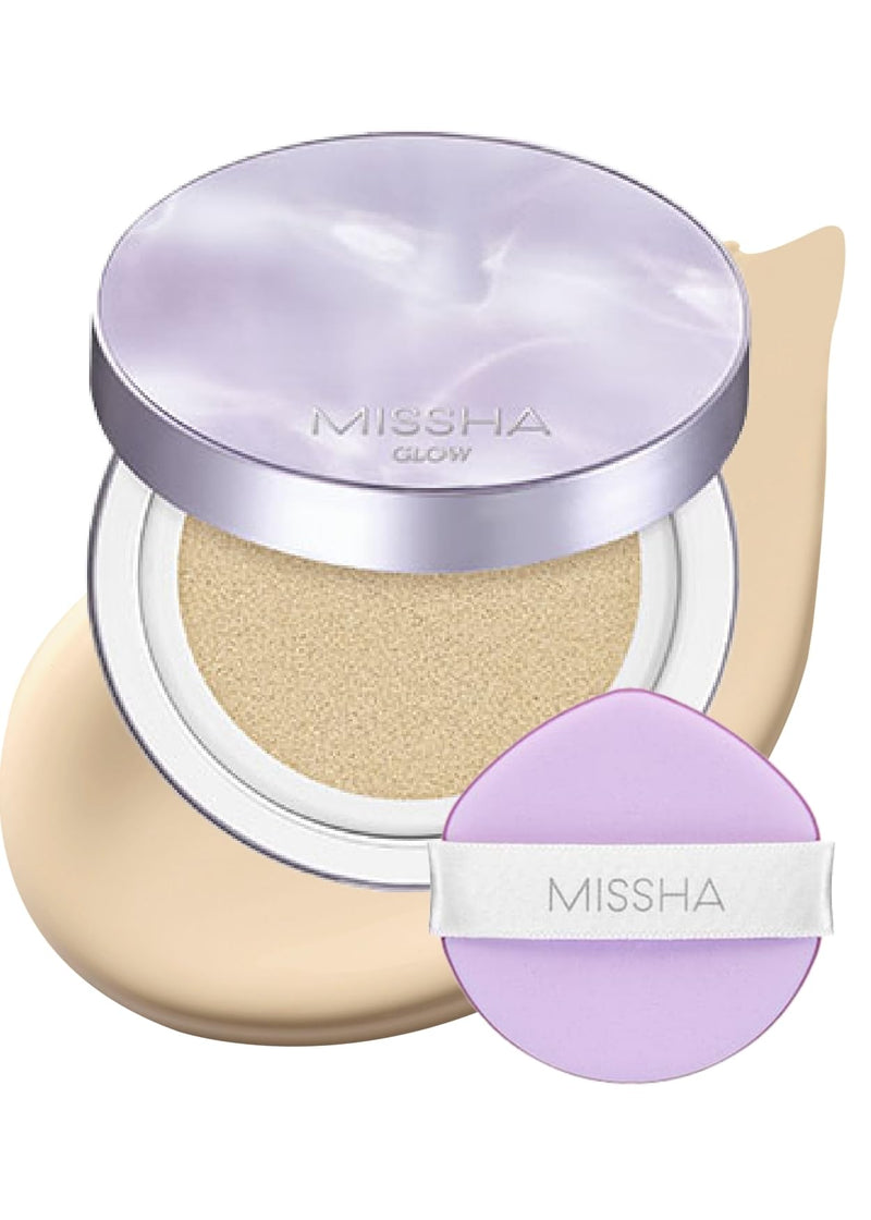 MISSHA Serum Cushion Glow Layering Fit Cushion Foundation No.23 Sand Natural Beige for Neutral Skin Tone, Korean Foundation Makeup, Rich-Texture, Full-Coverage, 24-Hr Hydrating, Triple Glow System