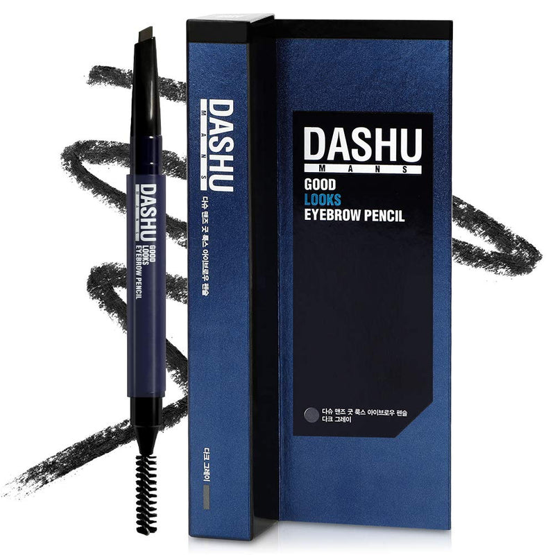 DASHU Good Looks Dark Gray Eyebrow Pencil w/Dual-Sided Screw Brush & 0.16 Inches Square Tip for Easy Drawing | Sweat-Proof & Long-Lasting Korean Eyebrow Pencil Brow Definer Fills Eyebrow Makeup