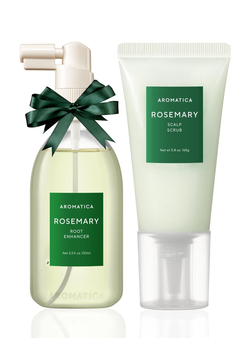 AROMATICA Rosemary Root Enhancer And Scalp Scrub Korean Hair care Set - Rosemary Water Spray And Scalp Exfoliator For Dry Scalp Treatment, Refresh Your Hair with Rosemary Oil Scalp Care