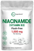 Vitamin B3 Niacinamide 500mg Per Capsule, 400 Capsules | 1,000mg Flush Free Niacin Per Serving, Essential B Vitamin Supplement | Skin Care Health & Energy Support | Non-GMO, Gluten Free