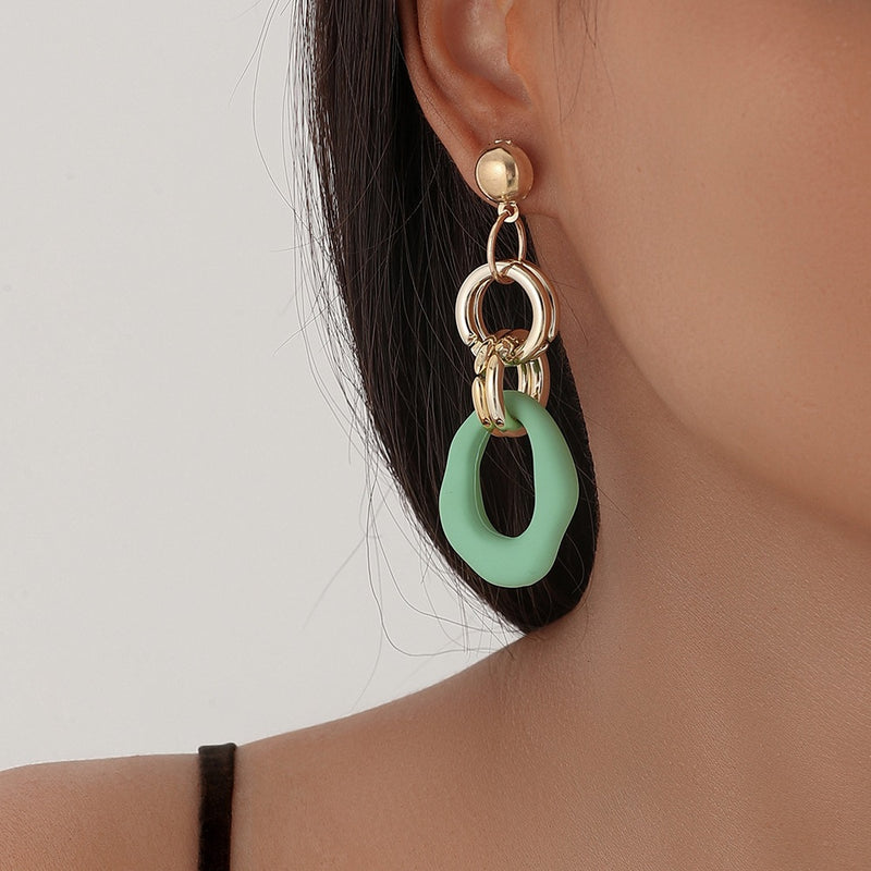 Long Exaggerated O-shaped Circle Color Acrylic Big Earrings