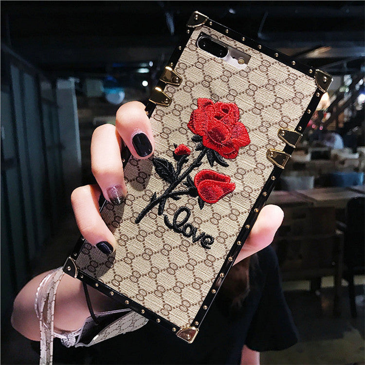 Compatible with Apple, 3D Rose Embroidered Cases for iPhone
