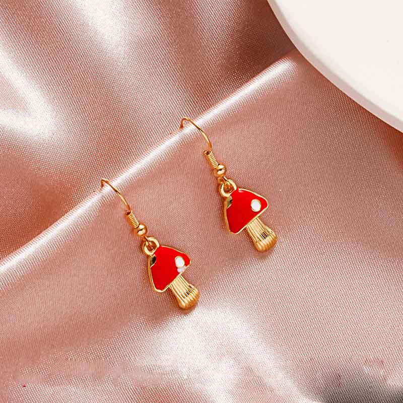 Color Drop Oil Small Mushroom Alloy Earrings