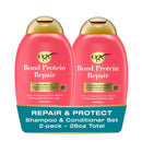 OGX Repair + Protect Bond Protein Repair Shampoo + Conditioner, Targets Damaged Areas of Hair for Effective Bond Repair, Sulfate-Free Surfactants, 13 fl. Oz (Pack of 2)