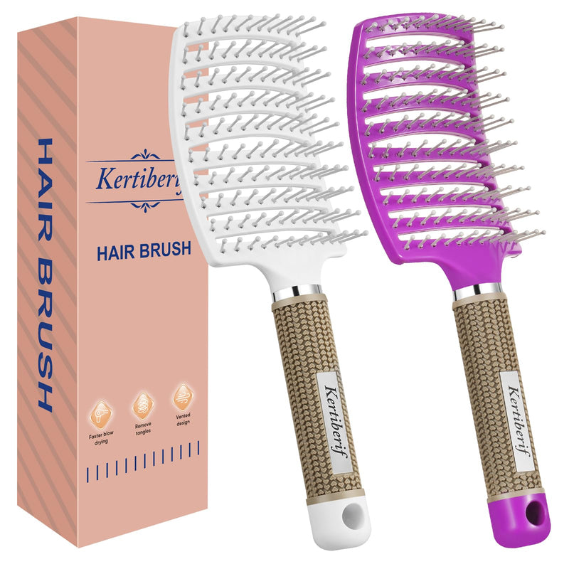 2 Pack Curved Vented Detangling Brush for Wet and Dry Hair, Paddle Styling Hair Brush for Faster Blow Drying, Detangler Brush for Women Men Curly Thick Hair