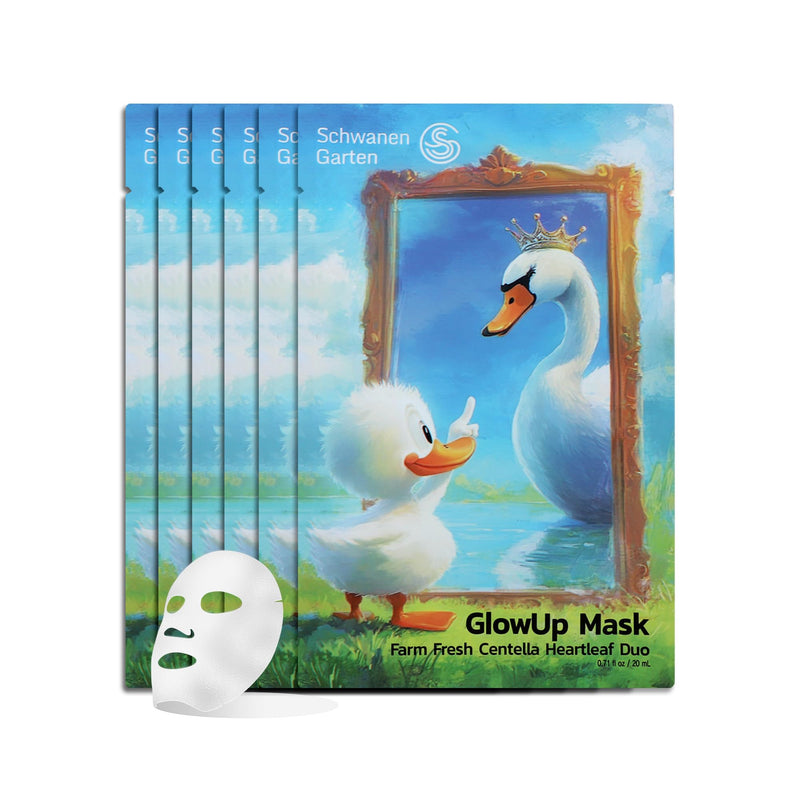 GlowUp Mask 6 EA, Farm Fresh Centella Heartleaf Duo Sheet Mask for Dry, Sensitive Skin, Hydrating, Soothing, Korean Skin Care