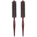 2 Pcs Small Round Brush, Natural Boar Bristle Hair Brush, Portable Mini Round Brushes with Wood Handle for Women and Men Short or Thin Hair, Beard Fine, Drying, Styling, Curling, Restore Shine