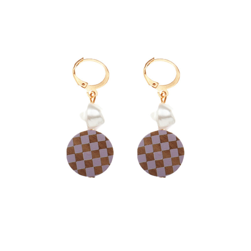 Round Checkered Earrings Temperament Pearl Earrings