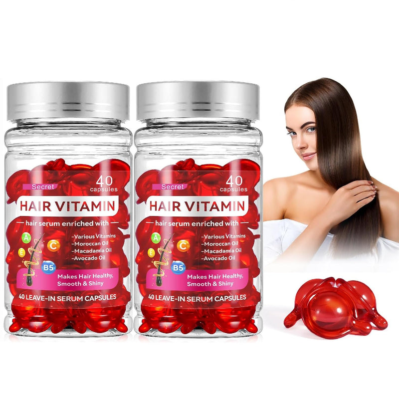 2 Box Hair Treatment Serum Oil Capsules,Enriched with Moroccan Macadamia Avocado Oils Vitamins A C E Pro B5, Leave-in Molecular Repair Hair Vitamins Serum for Dry Damaged Hair. (80 Pcs)