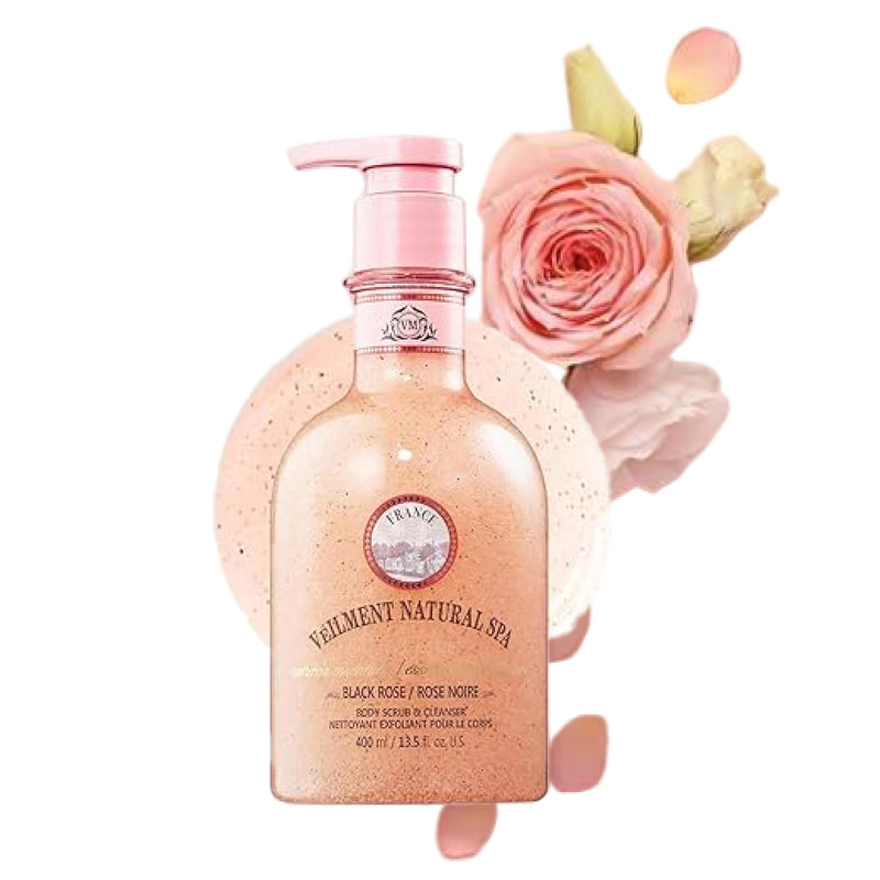 NATURAL SPA 2-in-1 BODY WASH & BODY SCRUB BLACK ROSE(13.53fl.oz) - Natural Exfoliating Salt Scrub for Deep Cleansing - Effective on Scars & Wrinkles - Exfoliate & Moisturize Skin Polishes