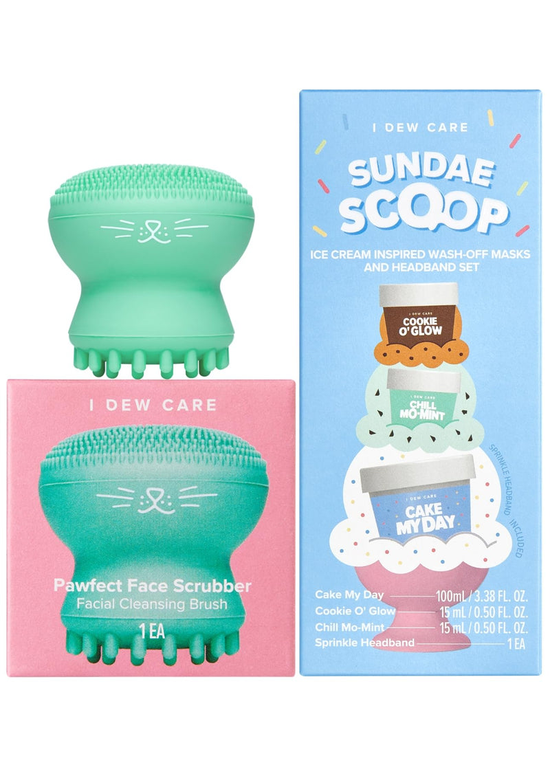 I DEW CARE Cleansing Tool - Pawfect Face Scrubber Silicone Pore Cleanser + Wash Off Face Mask Sundae Scoop Bundle