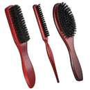 3 Pack Boar Bristle Brush for Slicking Back Slick Back Hair Brush Wood Handle Edge Teasing Brushes Rat Tail Comb for Women Thin Fine Hair Smoothing, Sectioning, Beard Brushes for Men
